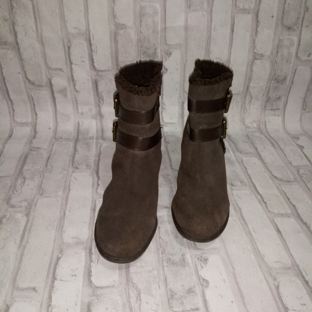 Solesenseability women brown suede wedge boots